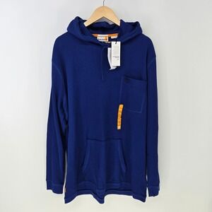 Timberland Hoodie Mens XXL Blue Waffle Knit Thermal Pocket Pullover Sweatshirt